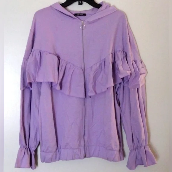 Zara lavender ruffle zip up long oversized hoodie size small - Picture 13 of 13
